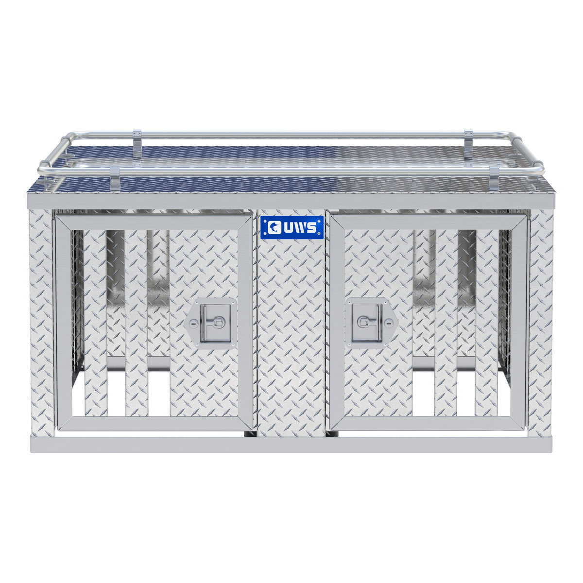 Bright Aluminum 48" x 48" Double-Door Dog Box with Divider