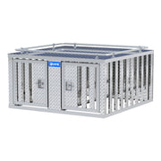 Bright Aluminum 48" x 48" Double-Door Dog Box with Divider