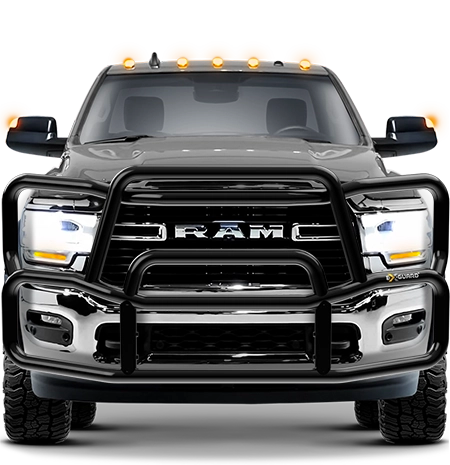 BLACK EX-GUARD 50-SERIES GRILLE GUARD AND BRACKET KIT WITH FULL FRONT-END COVERAGE FOR '10 - '18 RAM 2500 & 3500