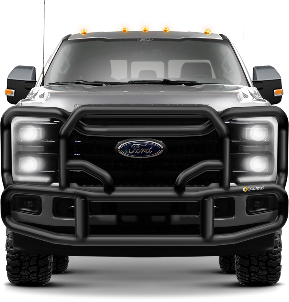 BLACK EX-GUARD 50-SERIES GRILLE GUARD AND BRACKET KIT FOR '17-NEWER FORD F250, F350, F450, F550, F600 SUPER DUTY TRUCKS