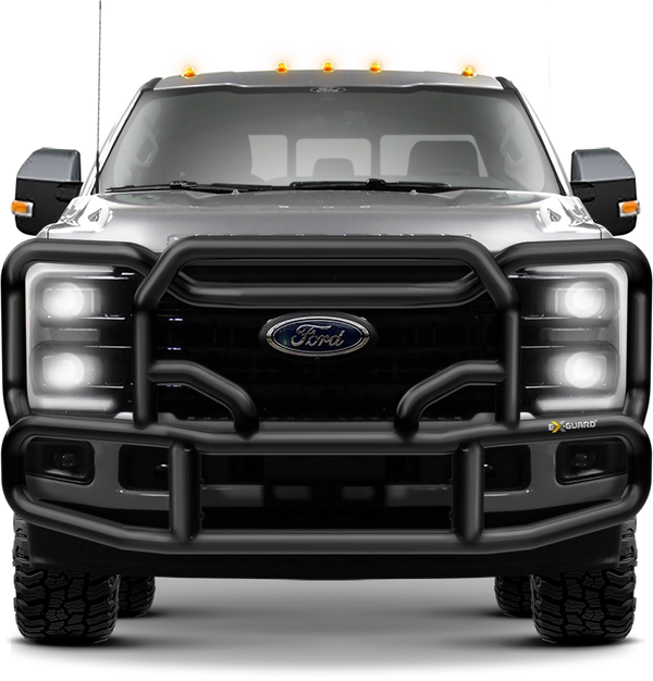BLACK EX-GUARD 50-SERIES GRILLE GUARD AND BRACKET KIT FOR '17-NEWER FORD F250, F350, F450, F550, F600 SUPER DUTY TRUCKS
