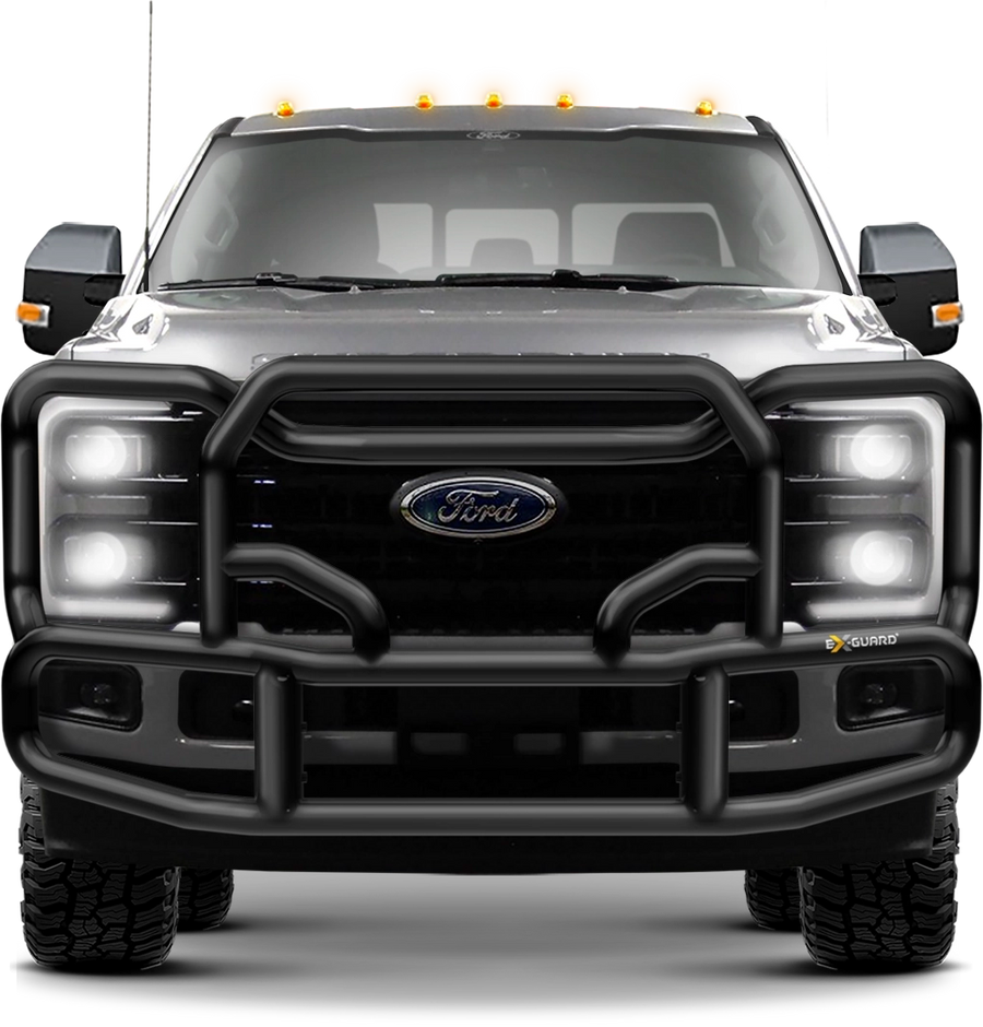 BLACK EX-GUARD 50-SERIES GRILLE GUARD AND BRACKET KIT FOR '17-NEWER FORD F250, F350, F450, F550, F600 SUPER DUTY TRUCKS