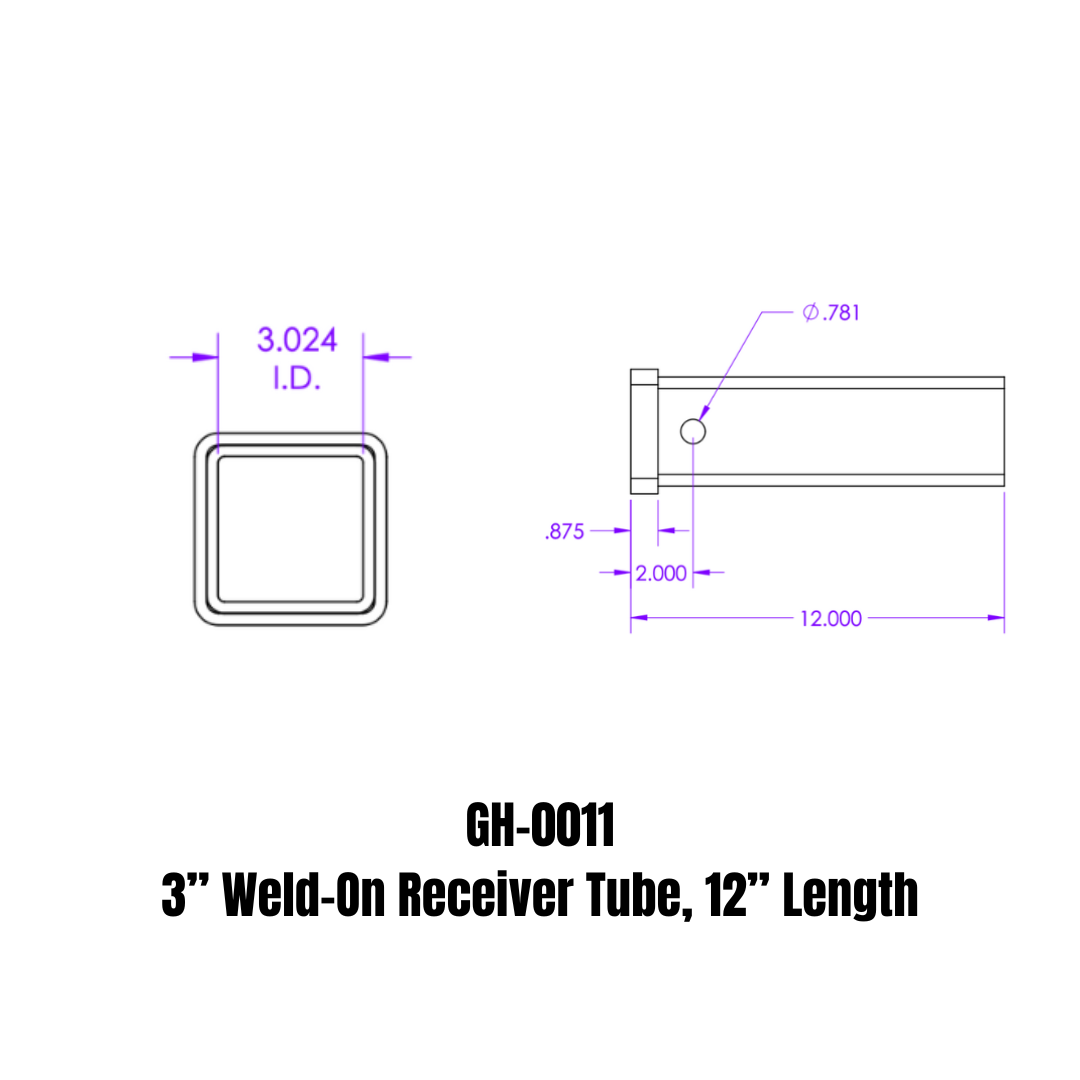GEN-Y Hitch Weld-On Receiver Tube 3" x 3" x 12"