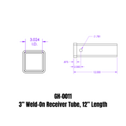 GEN-Y Hitch Weld-On Receiver Tube 3" x 3" x 12"