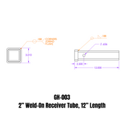 GEN-Y Hitch Weld-On Receiver Tube 2" x 2" x 12"
