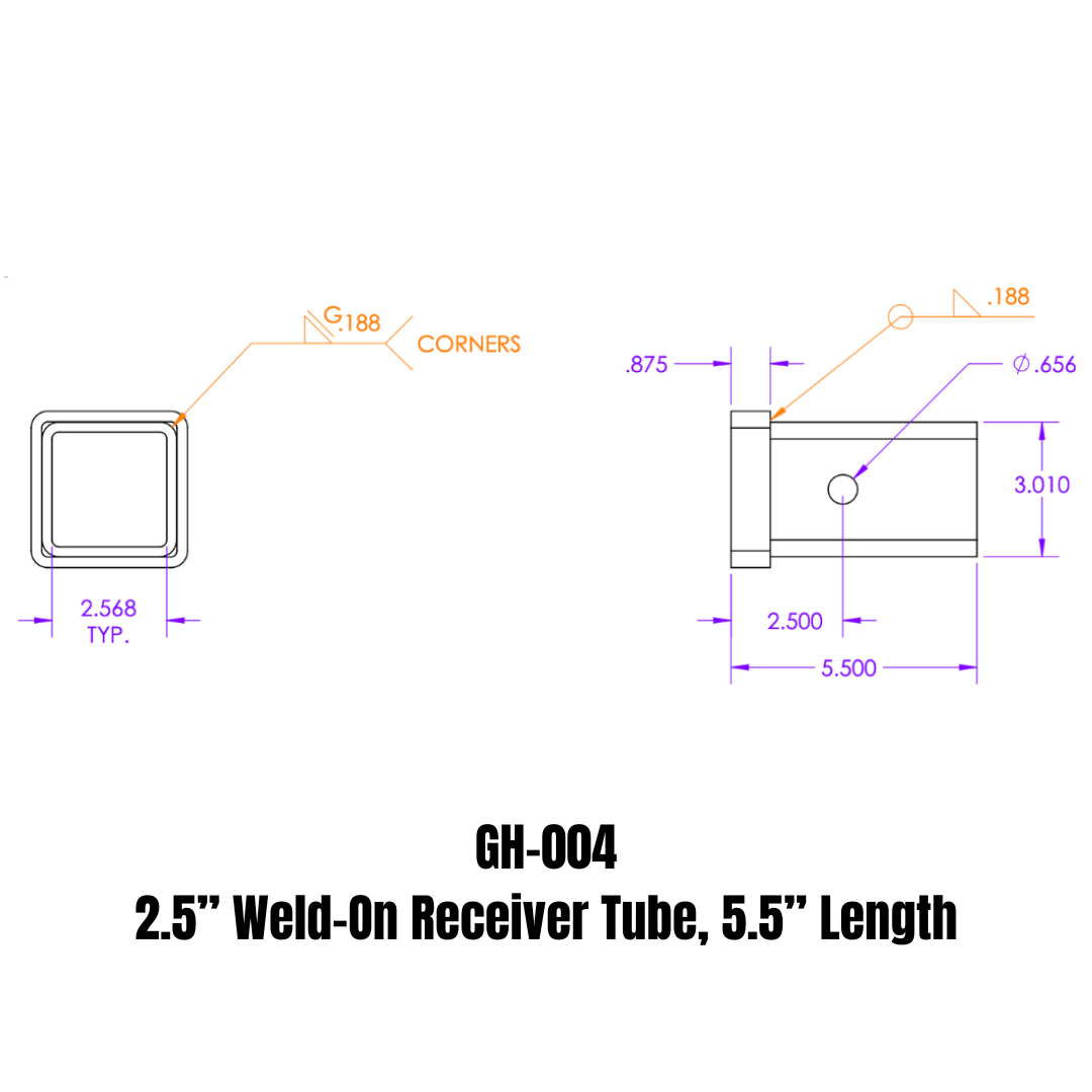 GEN-Y Hitch Weld-On Receiver Tube 2.5" x 2.5" x 5.5"