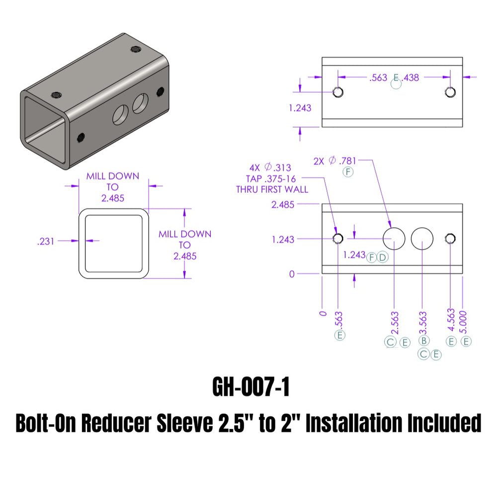 GEN-Y Hitch Bolt-On Reducer Sleeve 2.5" to 2" Installation Included