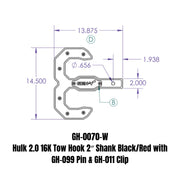 GEN-Y Hitch Hulk 2.0 16K Tow Hook 2" Shank Black/White with GH-099 Pin & GH-011 Clip