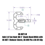 GEN-Y Hitch Hulk 2.0 Tow Hook 16K 2" Shank Black/White with GH-007-1 Reducer Sleeve, GH-099 Pin & GH-011 Clip