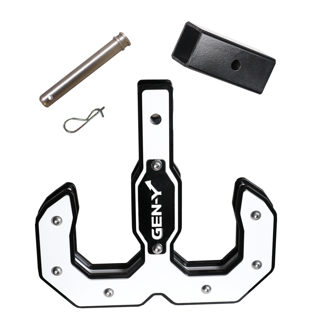 GEN-Y Hitch Hulk 2.0 Tow Hook 16K 2" Shank Black/White with GH-007-1 Reducer Sleeve, GH-099 Pin & GH-011 Clip