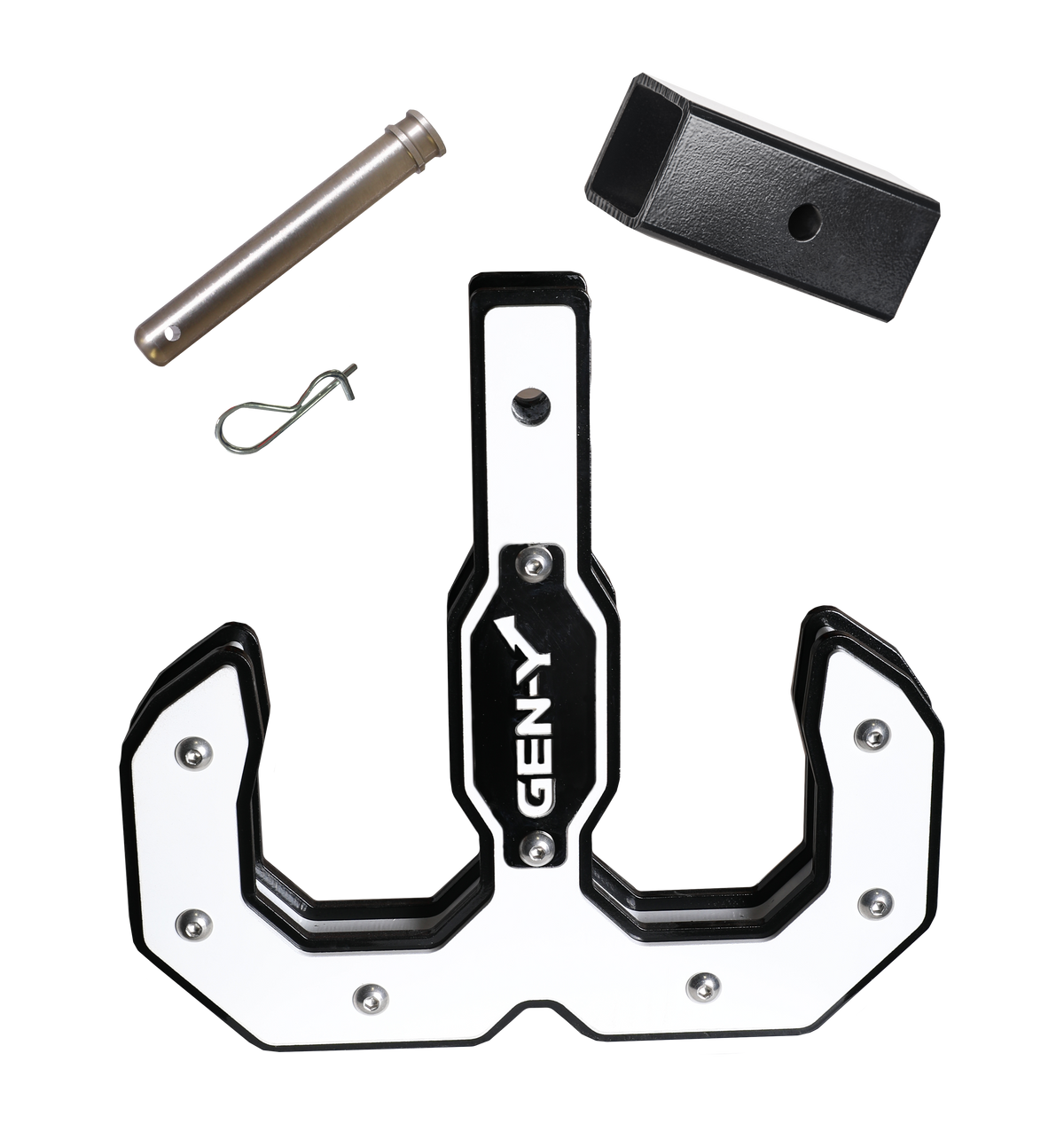 GEN-Y Hitch Hulk 2.0 Tow Hook 16K 2" Shank Black/White with GH-007-1 Reducer Sleeve, GH-099 Pin & GH-011 Clip