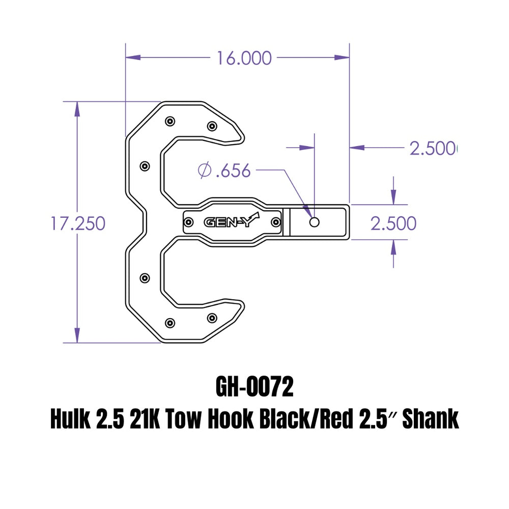 GEN-Y Hitch Hulk 2.5 21K Tow Hook Black/Red 2.5" Shank