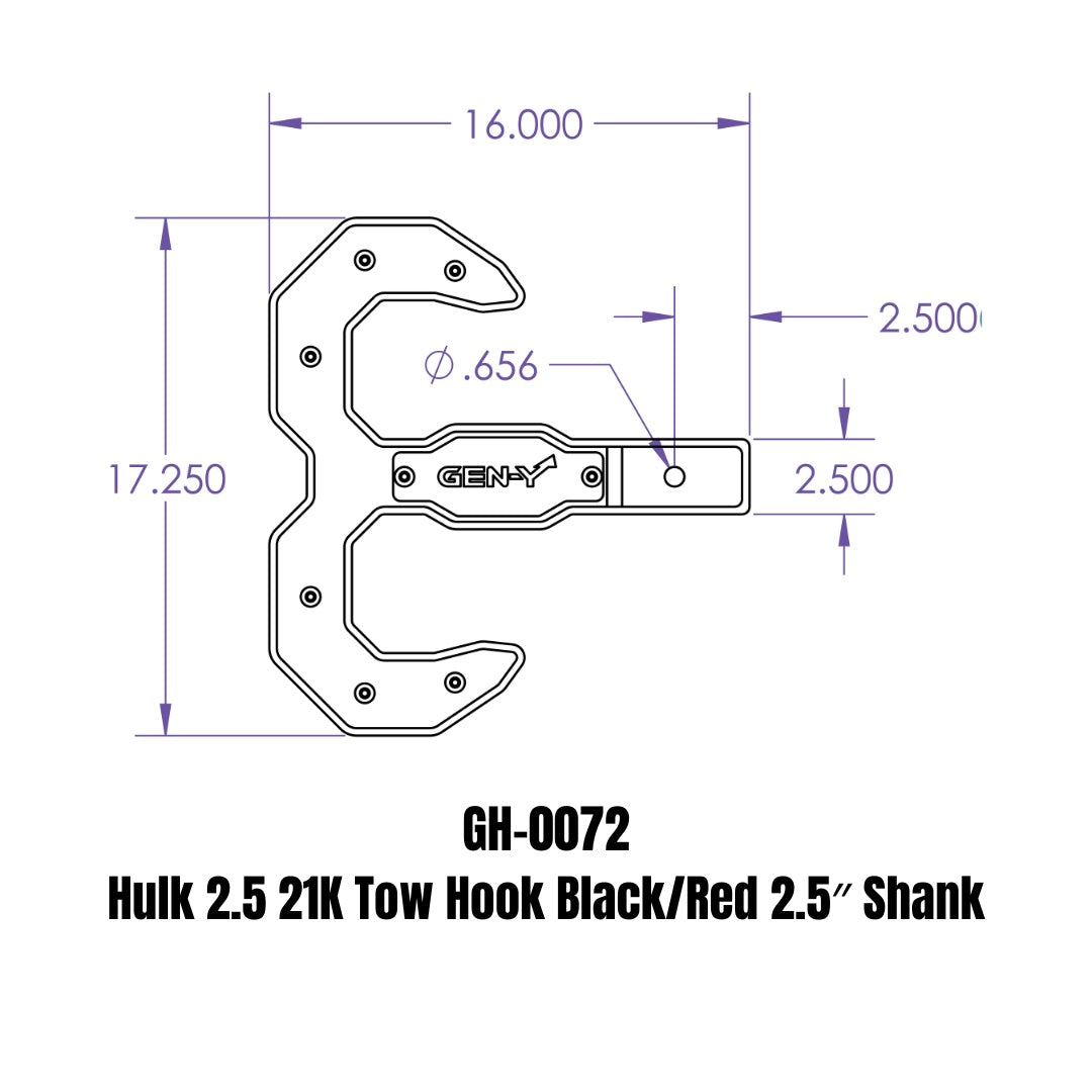 GEN-Y Hitch Hulk 2.5 21K Tow Hook Black/Red 2.5" Shank