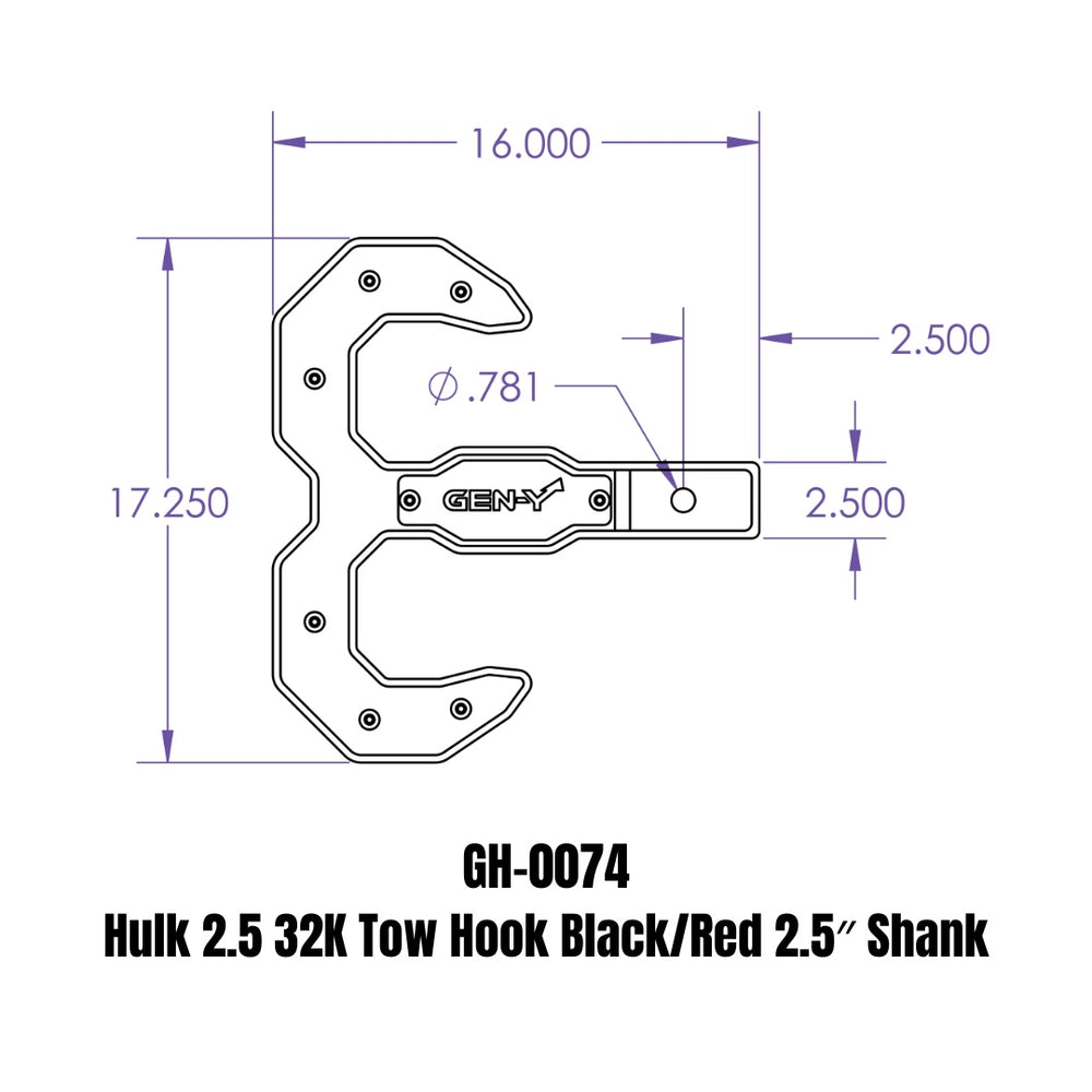 GEN-Y Hitch Hulk 2.5 32K Tow Hook Black/Red 2.5" Shank