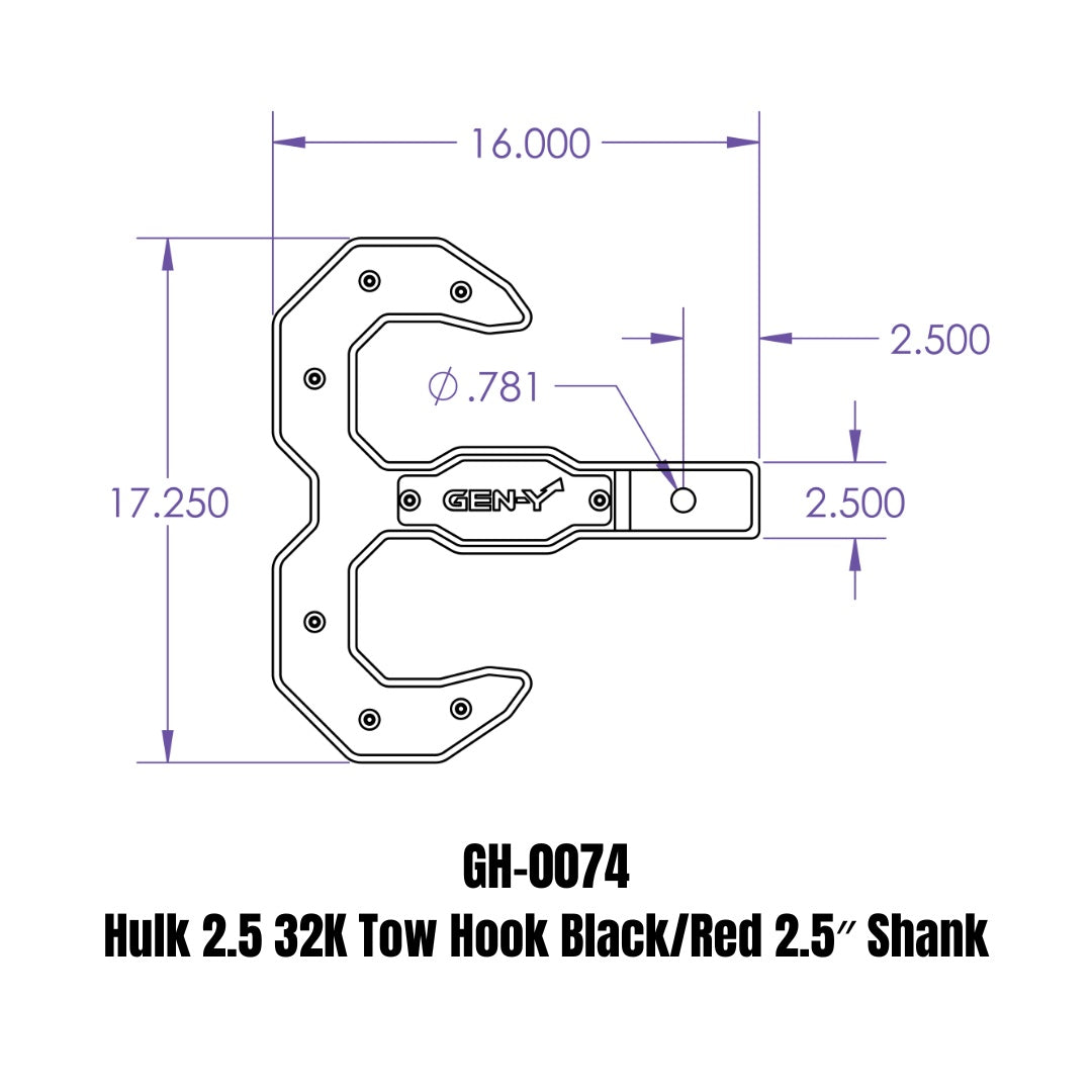 GEN-Y Hitch Hulk 2.5 32K Tow Hook Black/Red 2.5" Shank