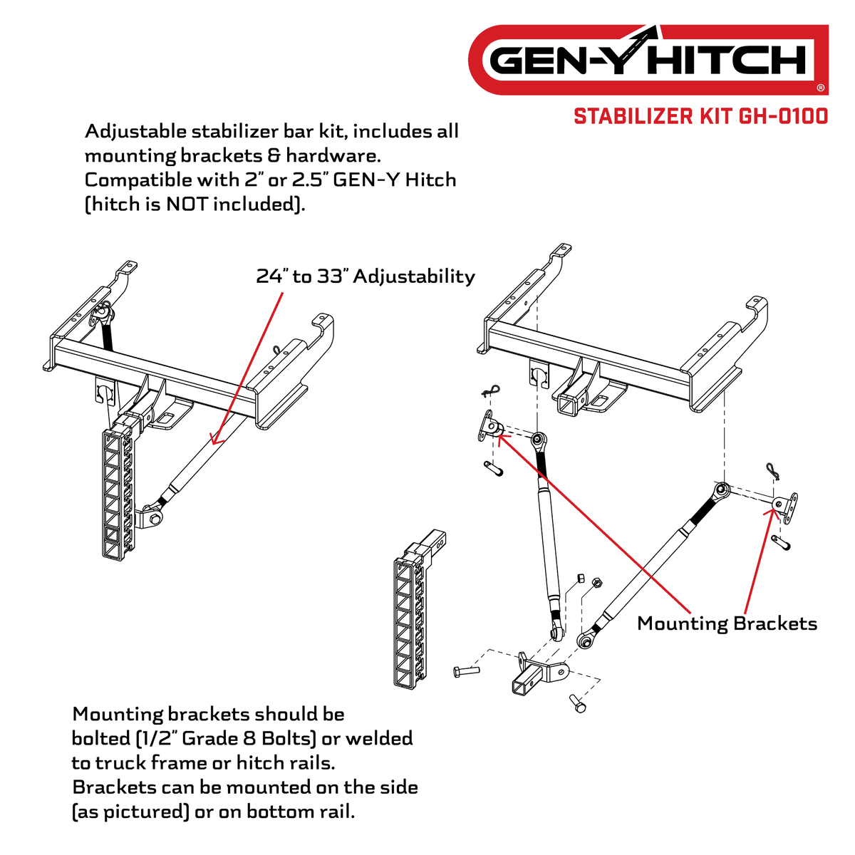 GEN-Y Hitch 2" Stabilizer Kit for 10K & 16K Hitches