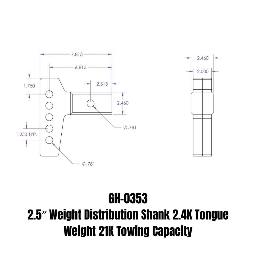 GEN-Y Hitch 2.5" Weight Distribution Shank 2.4K TW 21K Towing