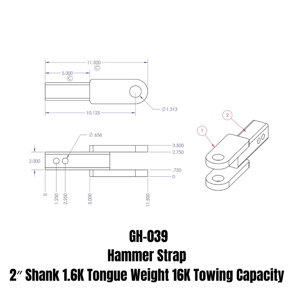 GEN-Y Hitch Hammer Strap 2" Shank 1.6K TW 16K Towing