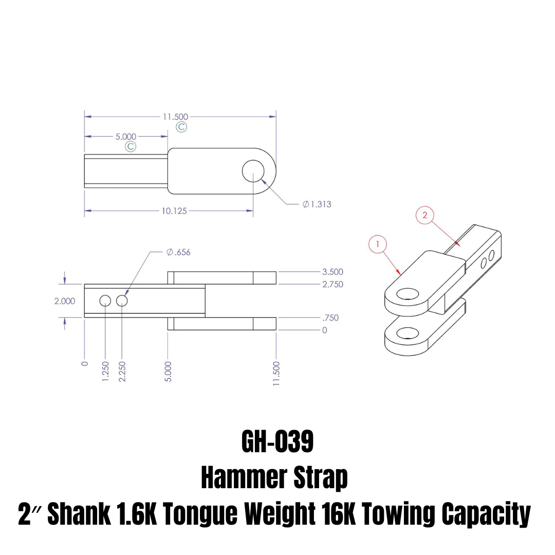 GEN-Y Hitch Hammer Strap 2" Shank 1.6K TW 16K Towing