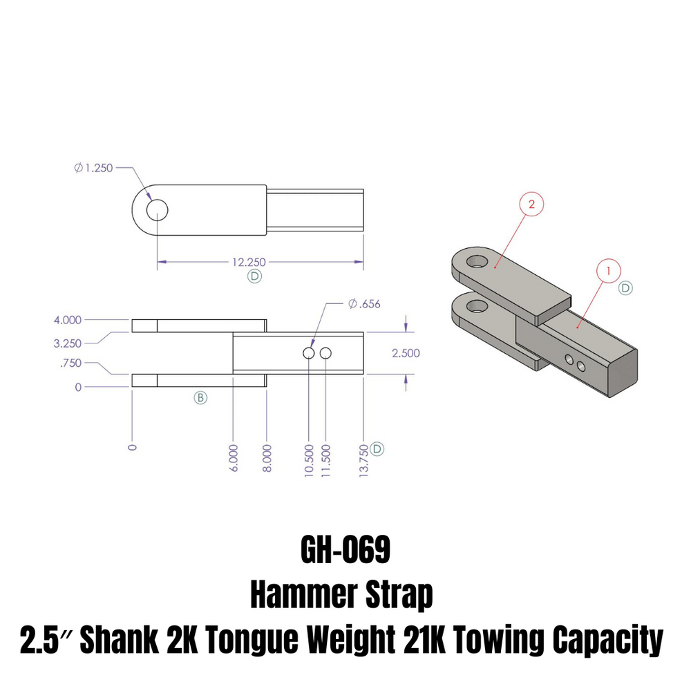 GEN-Y Hitch Hammer Strap 2.5" Shank 2K TW 21K Towing