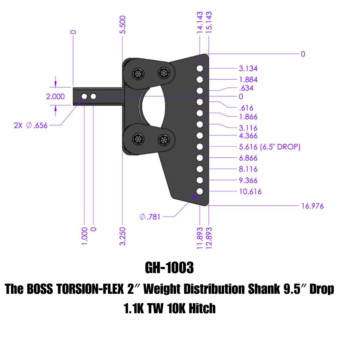 GEN-Y Hitch The BOSS TORSION-FLEX 2" Weight Distribution Shank 9.5" Drop 1.1K TW 10K Hitch