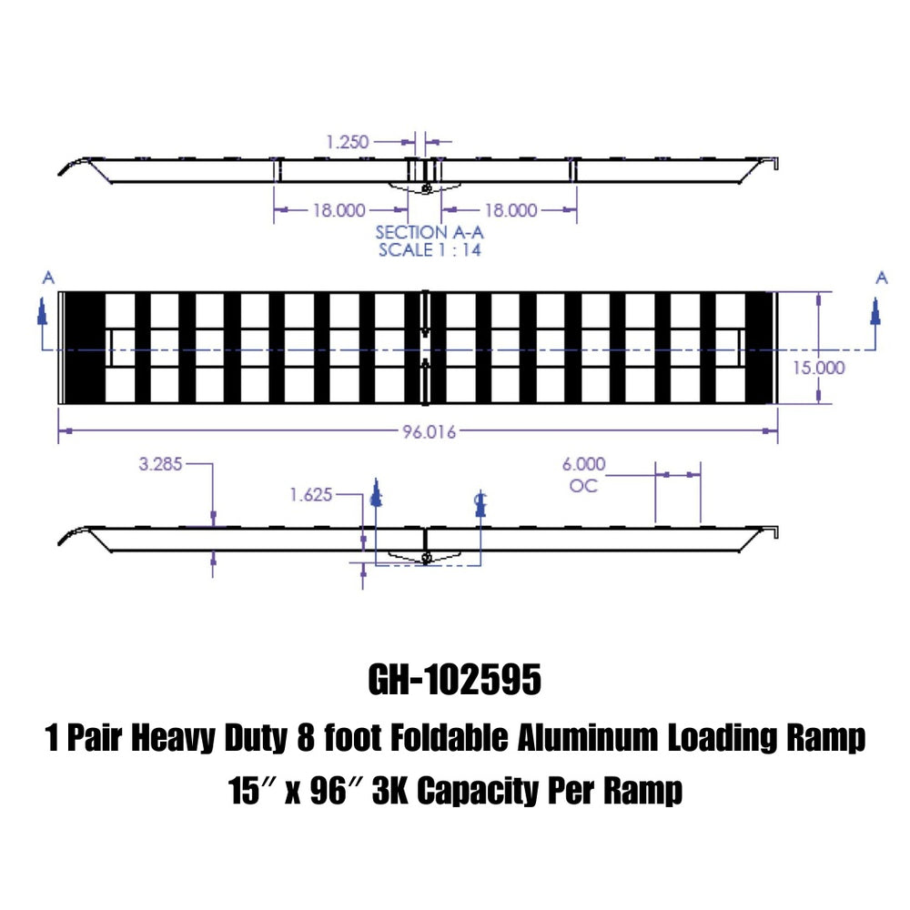 GEN-Y Hitch 1 Pair Heavy Duty 8 foot Foldable Aluminum Loading Ramp 15" x 96" 3K Capacity Per Ramp