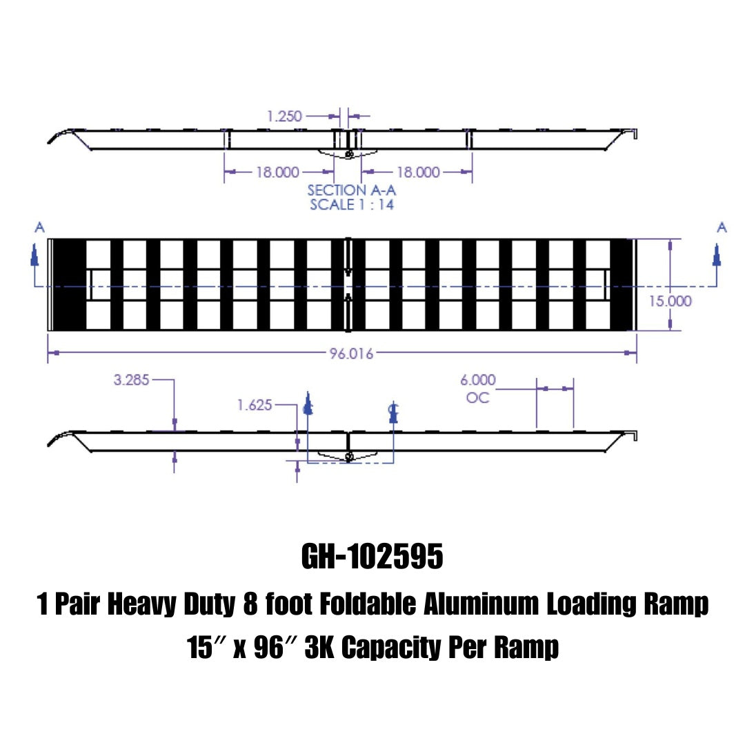GEN-Y Hitch 1 Pair Heavy Duty 8 foot Foldable Aluminum Loading Ramp 15" x 96" 3K Capacity Per Ramp