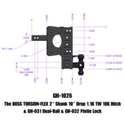GEN-Y Hitch The BOSS TORSION-FLEX 2" Shank 10" Drop 1.1K TW 10K Hitch & GH-031 Dual-Ball & GH-032 Pintle Lock