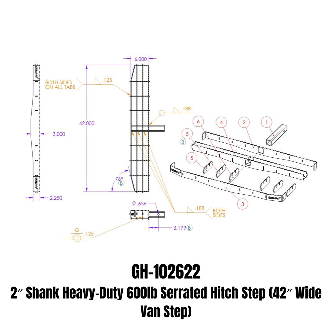 GEN-Y Hitch 2" Shank Heavy-Duty 600lb Serrated Hitch Step (42" Wide Van Step)