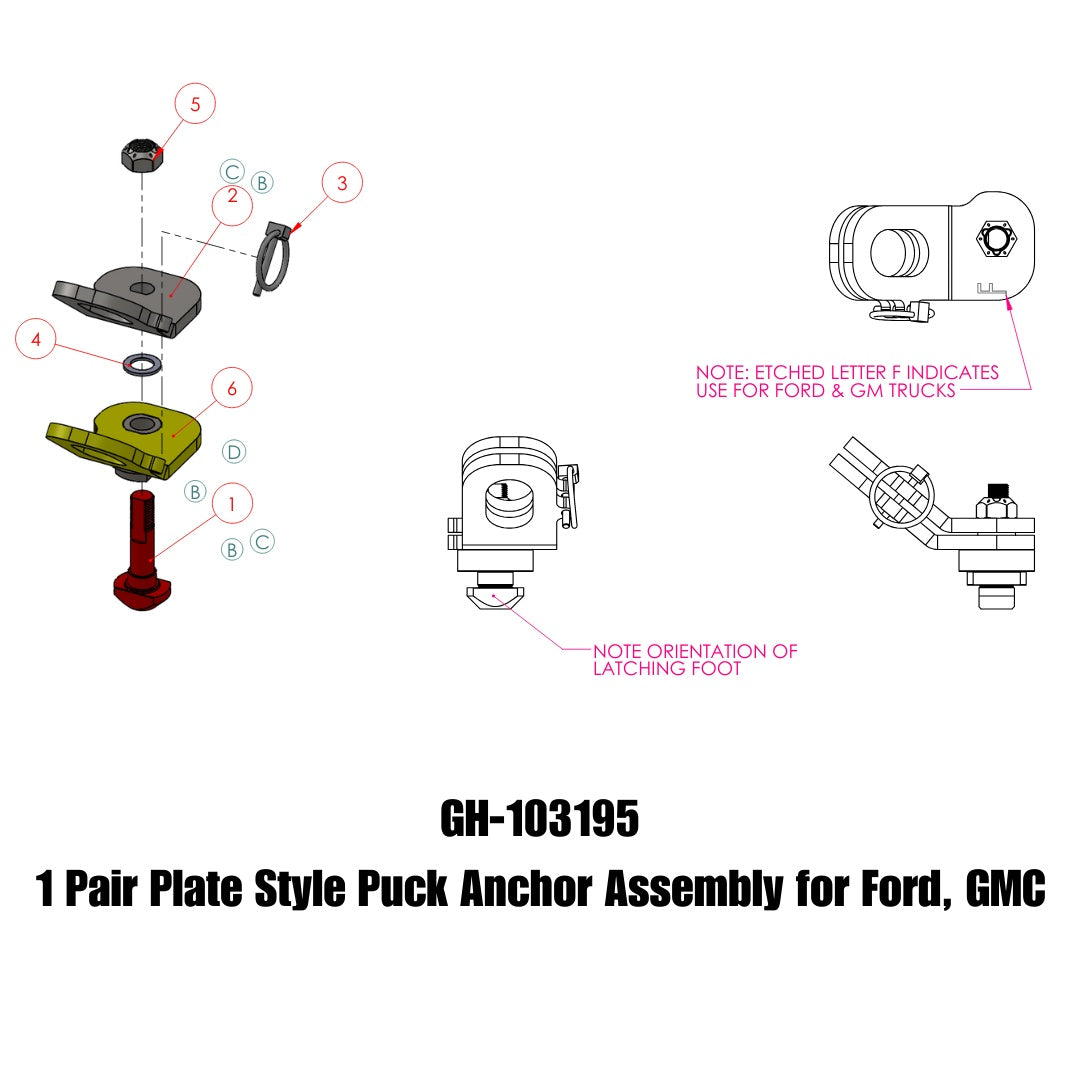 GEN-Y Hitch 1 Pair - Plate Style Puck Anchor Assembly - for Ford, GMC