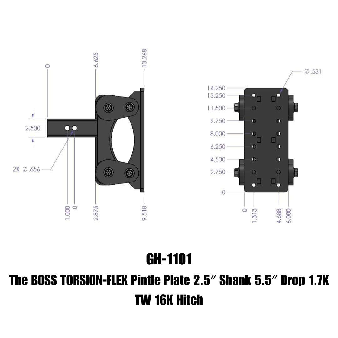 GEN-Y Hitch The BOSS TORSION-FLEX Pintle Plate 2.5" Shank 5.5" Drop 1.7K TW 16K Hitch