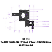 GEN-Y Hitch The BOSS TORSION-FLEX 2" Shank 5" Drop 1.1K TW 10K Hitch & GH-031 Dual-Ball
