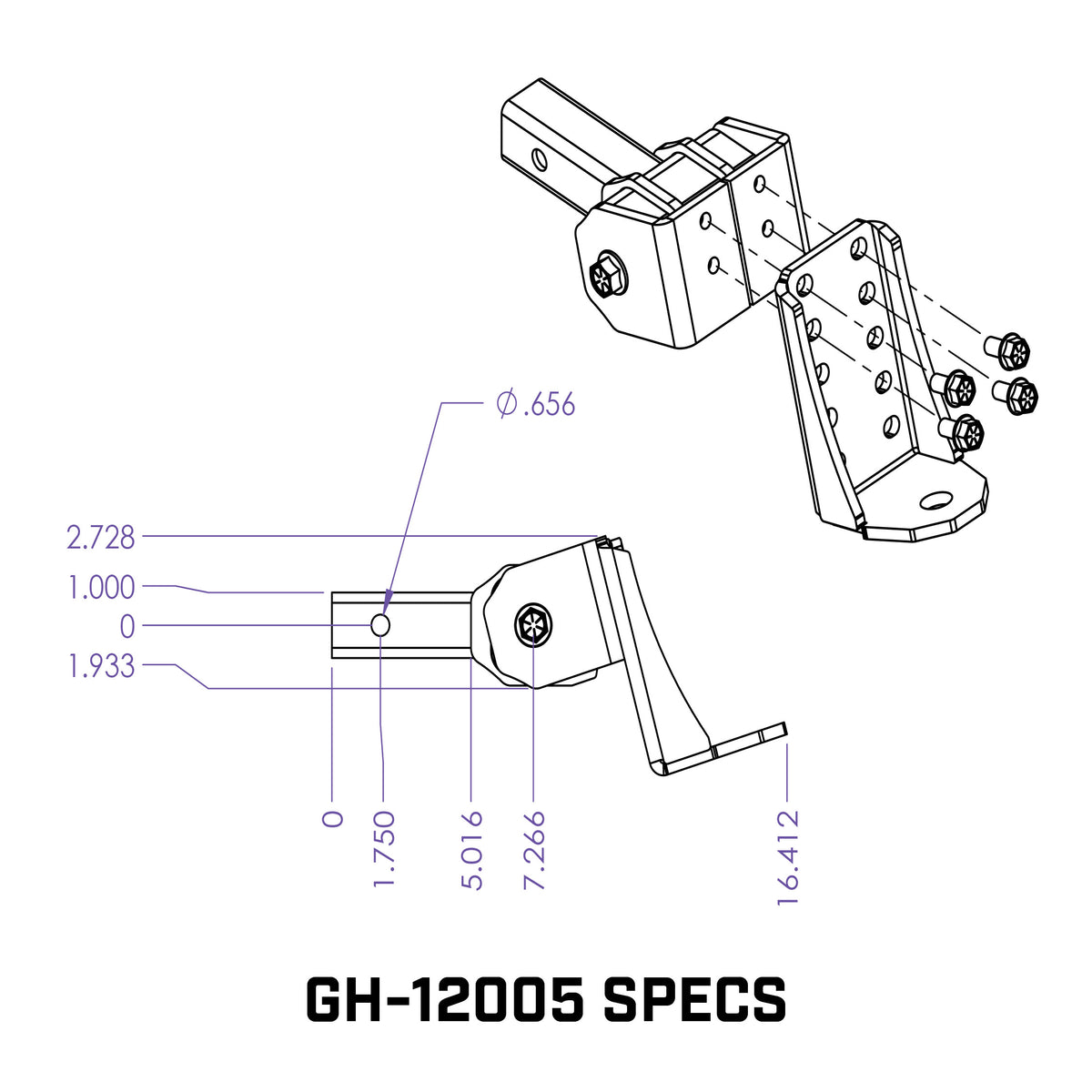 GEN-Y Hitch GLYDER TORSION-FLEX 2" Shank 6" drop .4K - .7K TW 7K Hitch & Ball Platform with 1" Diameter Mounting Hole