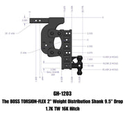 GEN-Y Hitch The BOSS TORSION-FLEX 2" Weight Distribution Shank 9.5" Drop 1.7K TW 16K Hitch