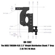 GEN-Y Hitch The BOSS TORSION-FLEX 2.5" Weight Distribution Shank 7" Drop 2.4K TW 21K Hitch