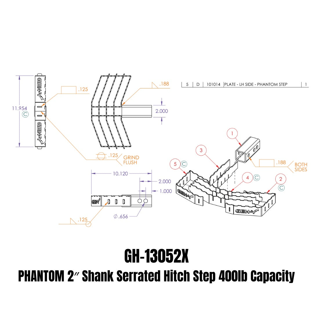 GEN-Y Hitch PHANTOM 2" Shank Serrated Hitch Step 400lb Capacity