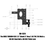 GEN-Y Hitch The BOSS TORSION-FLEX 2.5" Shank 6" Drop 2.4K TW 21K Hitch & GH-061 Dual-Ball & GH-062 Pintle Lock