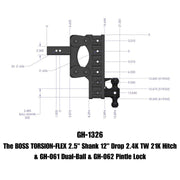 GEN-Y Hitch The BOSS TORSION-FLEX 2.5" Shank 12" Drop 2.4K TW 21K Hitch & GH-061 Dual-Ball & GH-062 Pintle Lock