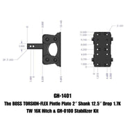 GEN-Y Hitch The BOSS TORSION-FLEX Pintle Plate 2" Shank 12.5" Drop 1.7K TW 16K Hitch & GH-0100 Stabilizer Kit
