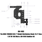 GEN-Y Hitch The BOSS TORSION-FLEX 2" Weight Distribution Shank 15.5" Drop 1.7K TW 16K Hitch & GH-0100 Stabilizer Kit