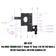 GEN-Y Hitch The BOSS TORSION-FLEX 2" Shank 15" Drop 1.7K TW 16K Hitch & GH-051 Dual-Ball & GH-0100 Stabilizer Kit