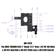 GEN-Y Hitch The BOSS TORSION-FLEX 2" Shank 12.5" Drop 1.7K TW 16K Hitch & GH-051 Dual-Ball & GH-032 Pintle Lock & GH-0100 Stab Kit