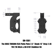 GEN-Y Hitch The BOSS TORSION-FLEX Pintle Plate 2.5" Shank 15" Drop 2.4K TW 21K Hitch & GH-0101 Stabilizer Kit