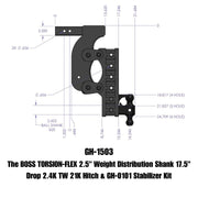 GEN-Y Hitch The BOSS TORSION-FLEX 2.5" Weight Distribution Shank 17.5" Drop 2.4K TW 21K Hitch & GH-0101 Stabilizer Kit