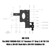 GEN-Y Hitch The BOSS TORSION-FLEX 2.5" Receiver 21" Drop 2.4K TW 21K Hitch & GH-061 Dual-Ball & GH-0101 Stabilizer Kit