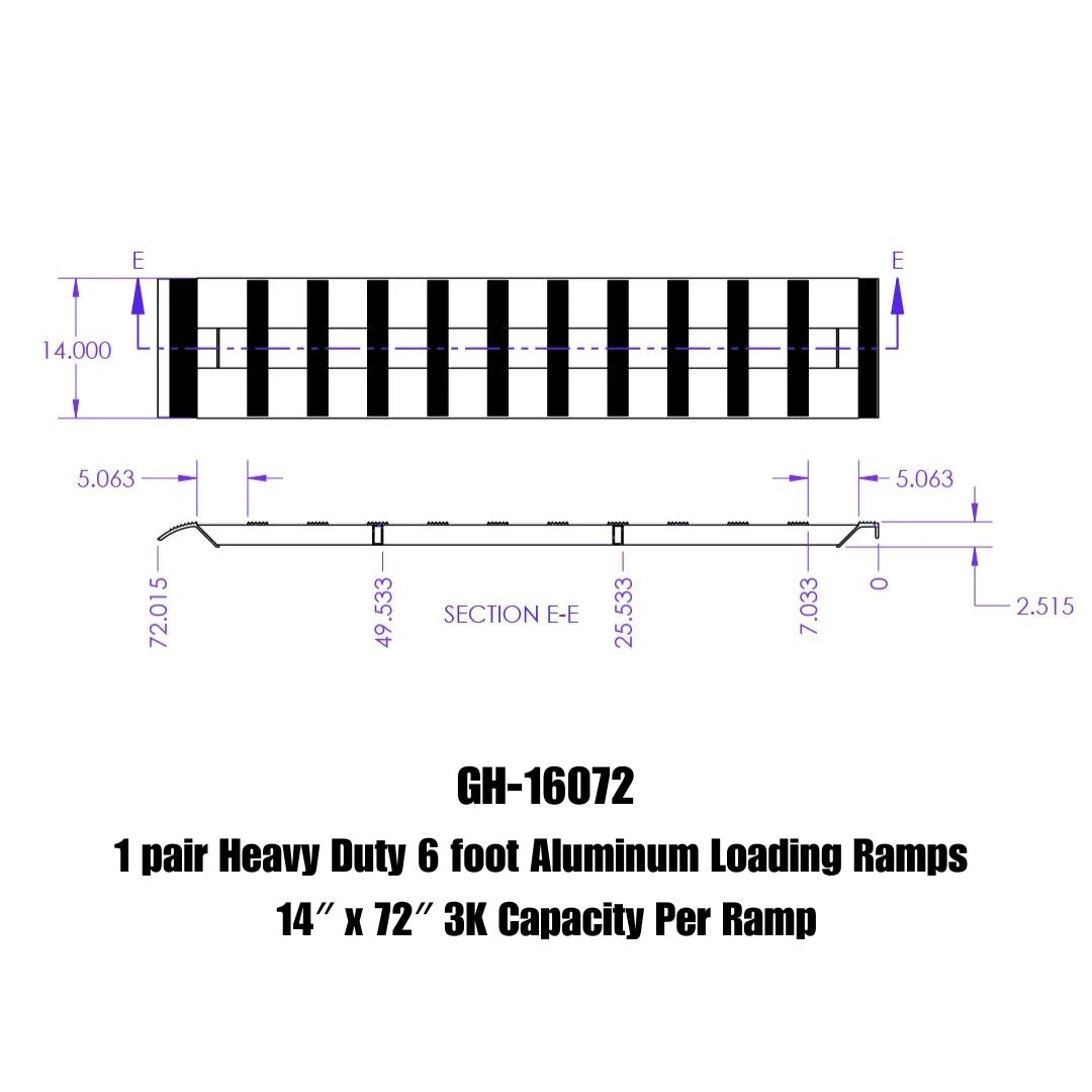 GEN-Y Hitch 1 pair Heavy Duty 6 foot Aluminum Loading Ramps 14" x 72" 3K Capacity Per Ramp