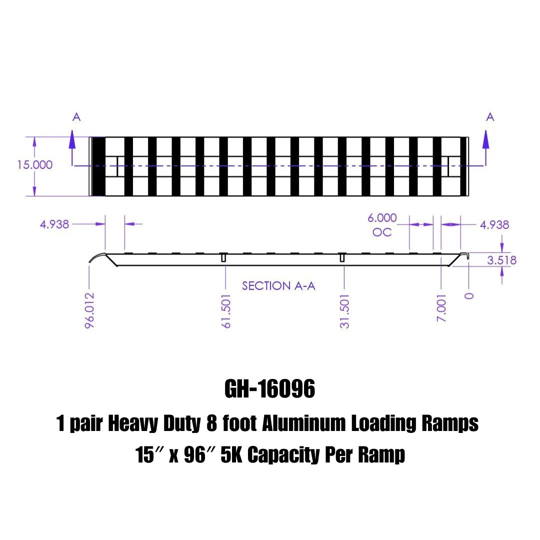 GEN-Y Hitch 1 pair Heavy Duty 8 foot Aluminum Loading Ramps 15" x 96" 5K Capacity Per Ramp