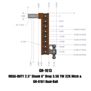 GEN-Y Hitch MEGA-DUTY 2.5" Shank 6" Drop 3.5K TW 32K Hitch & GH-0161 Dual-Ball