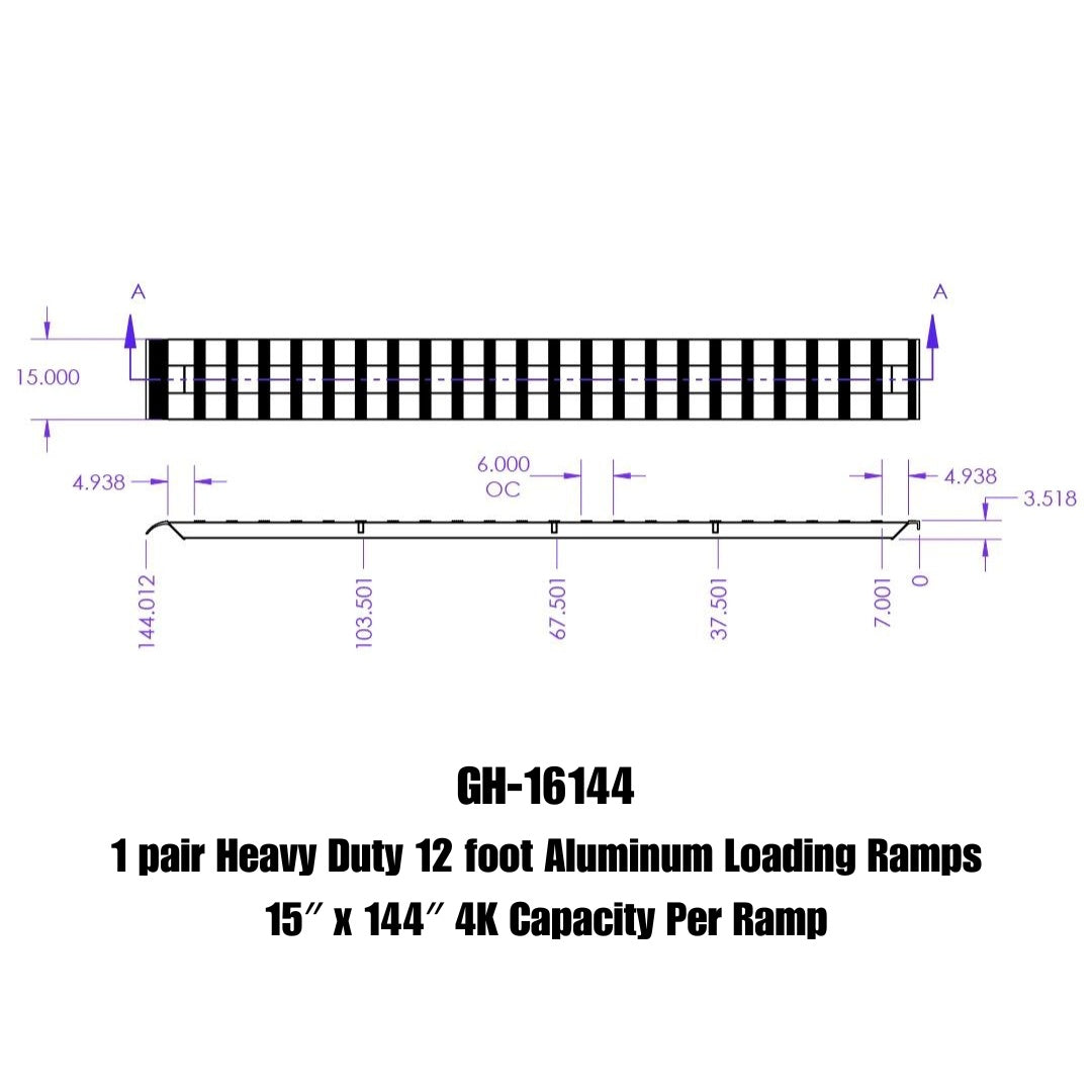 GEN-Y Hitch 1 pair Heavy Duty 12 foot Aluminum Loading Ramps 15" x 144" 4K Capacity Per Ramp