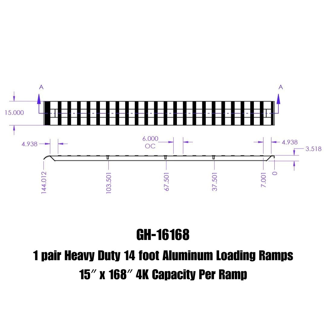 GEN-Y Hitch 1 pair Heavy Duty 14 foot Aluminum Loading Ramps 15" x 168" 4K Capacity Per Ramp